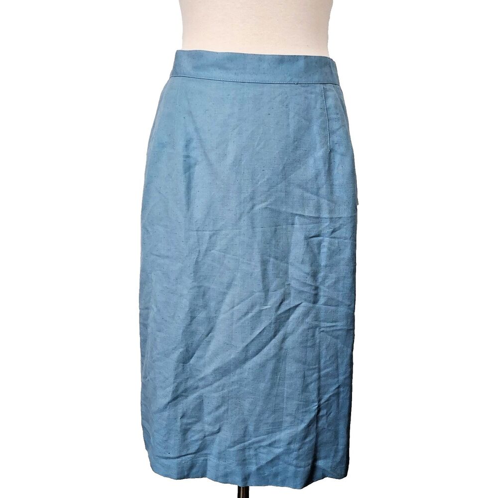 Elisabeth By Liz Claiborne Linen Rayon Midi Skirt Women size 20 Blue Pockets NEW